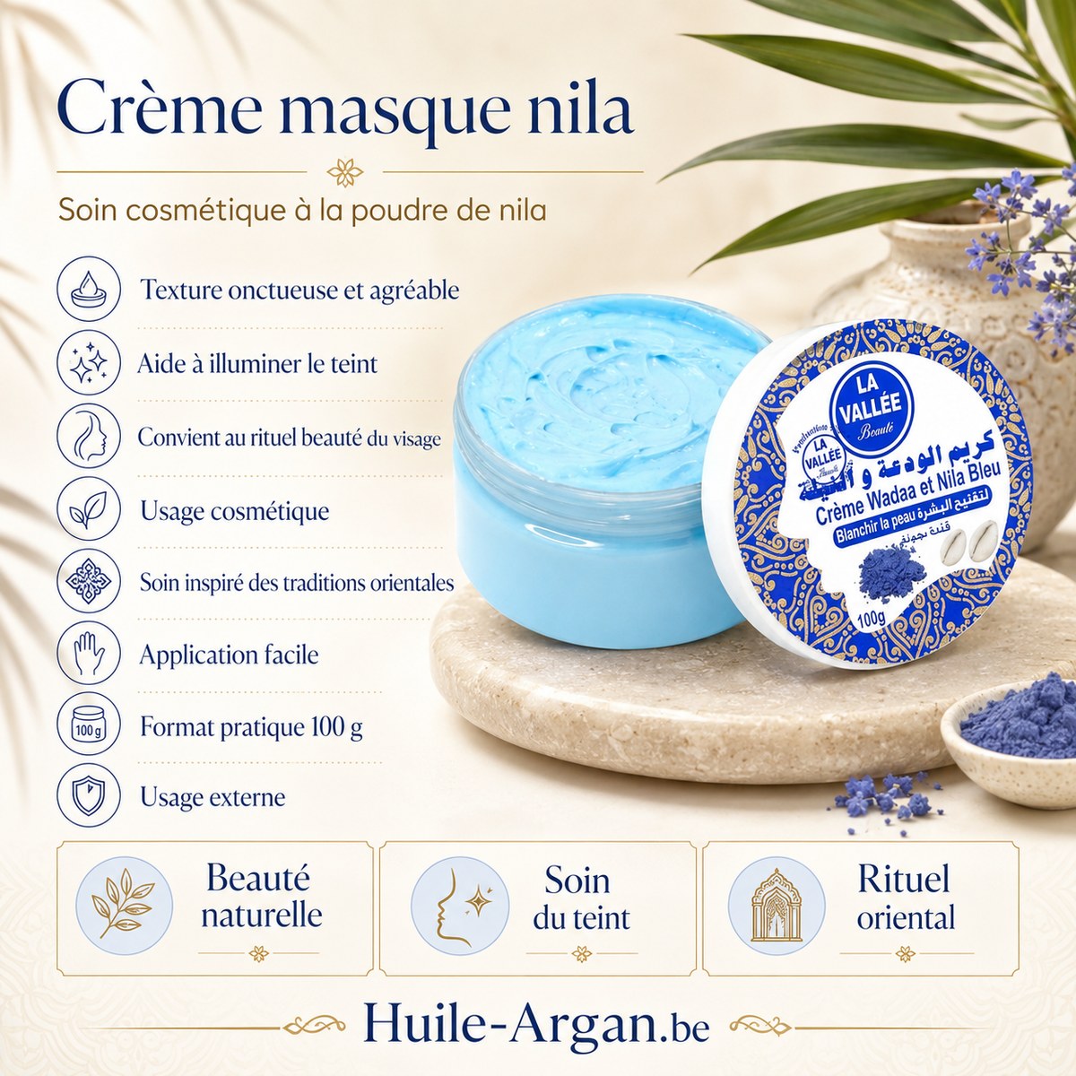 Crème Wadaa & Nila Bleu 100 g Soin Unifiant pour le Teint