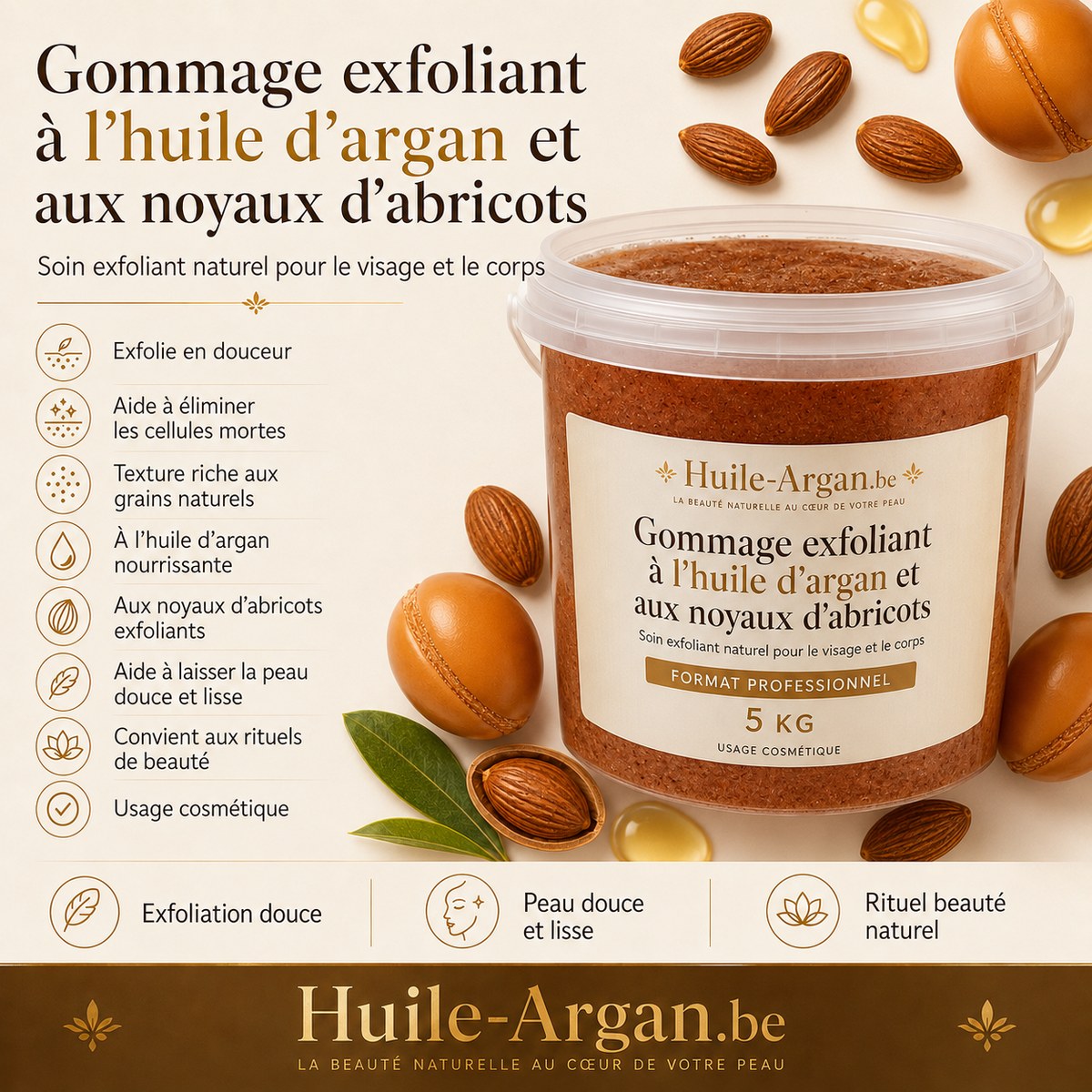 huile-argan.be Gommage Exfoliant corporel Argan & Noyaux d' Abricots