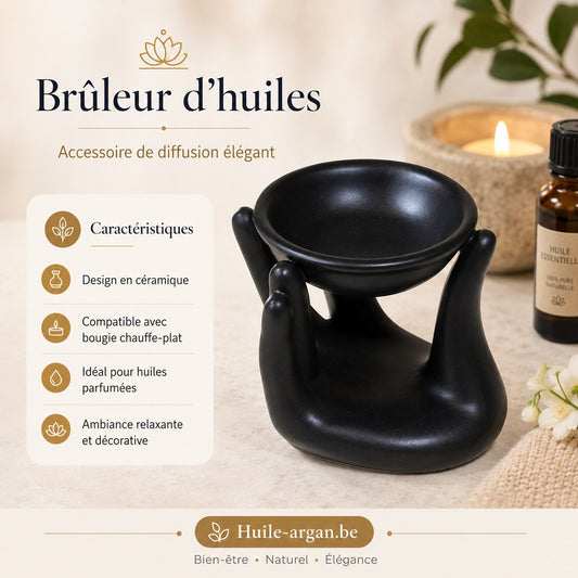 Brûleur à Huile Noir en Céramique  Diffuseur Aromathérapie