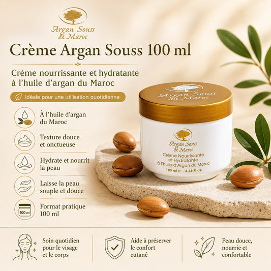 Crème Visage Argan Bio 100 ml – Hydratante & Anti-Âge