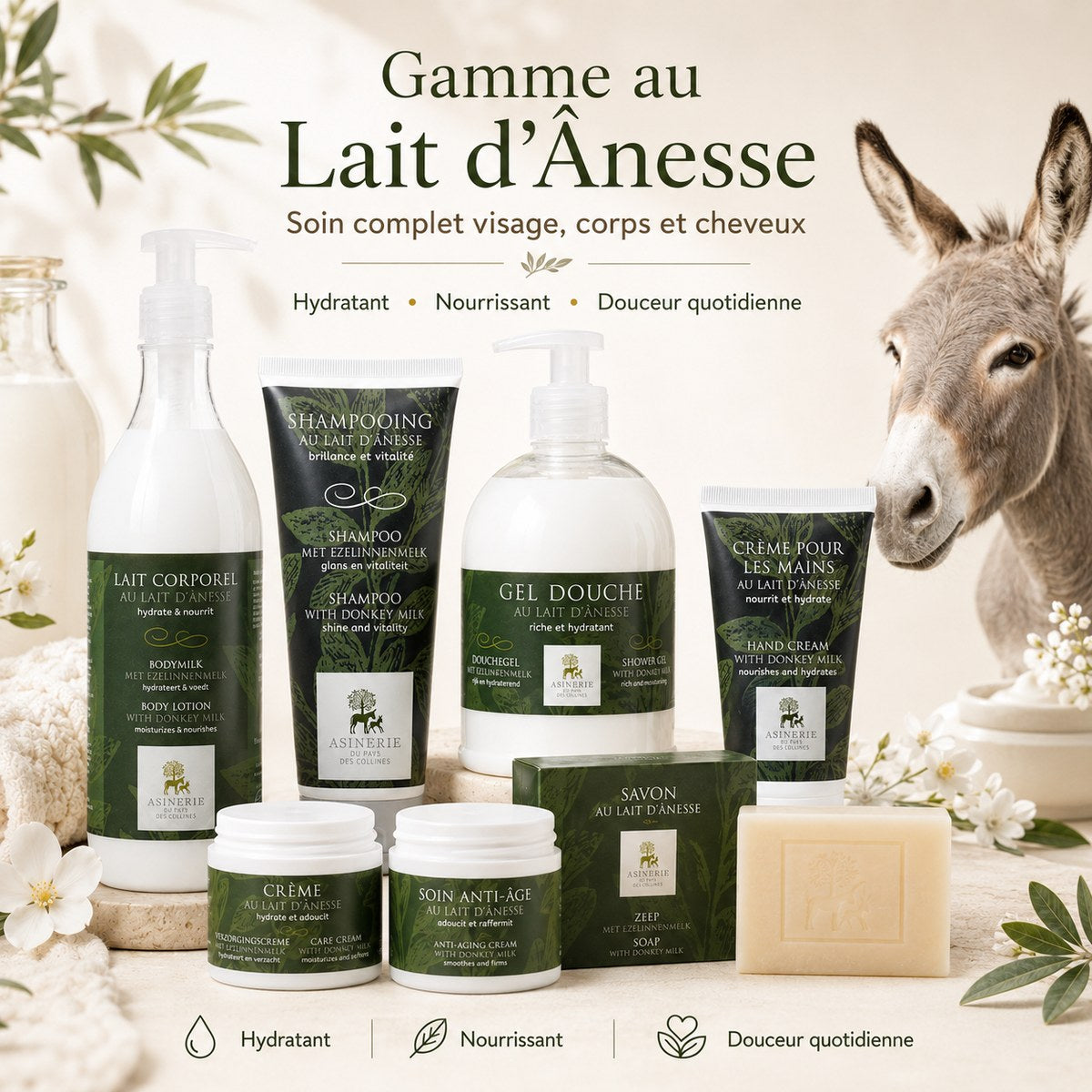 Gamme au Lait d’Ânesse – Douceur et Hydratation Naturelle