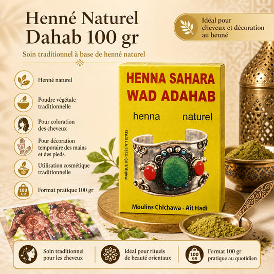 Henné Naturel Sahara Wad Adahab 100 g – Cheveux & Tatouage