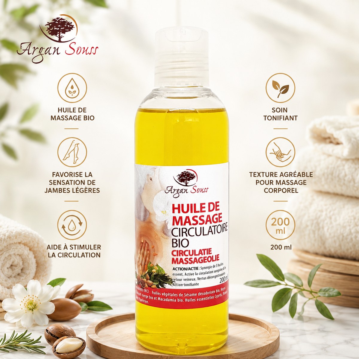 Huile de massage aux Huiles Essentielles Bio