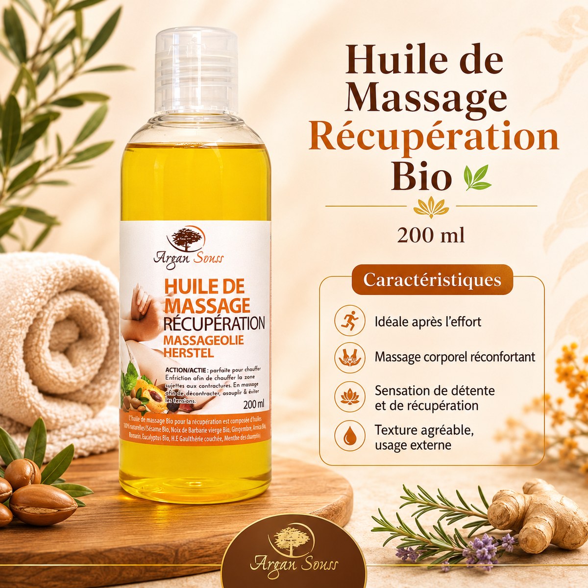 Huile de massage aux Huiles Essentielles Bio