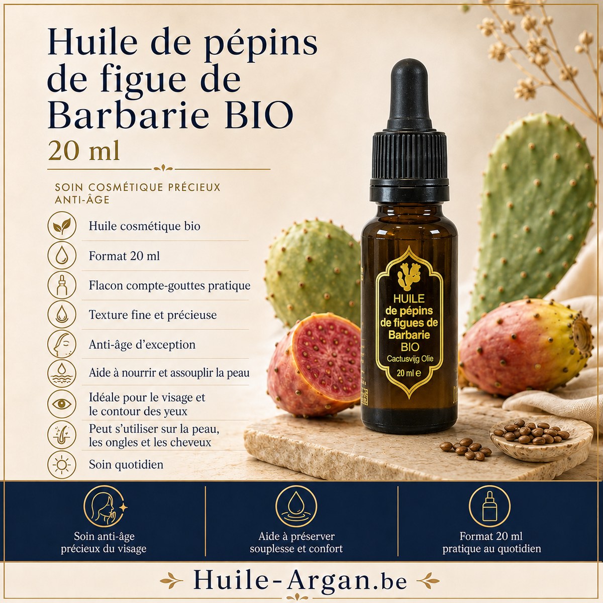 Huile de Pépins de Figue de Barbarie Bio  – Soin Anti-Âge Naturel