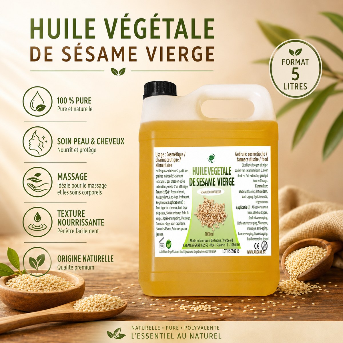 Huile Végétale Vierge de Sésame 60 ml