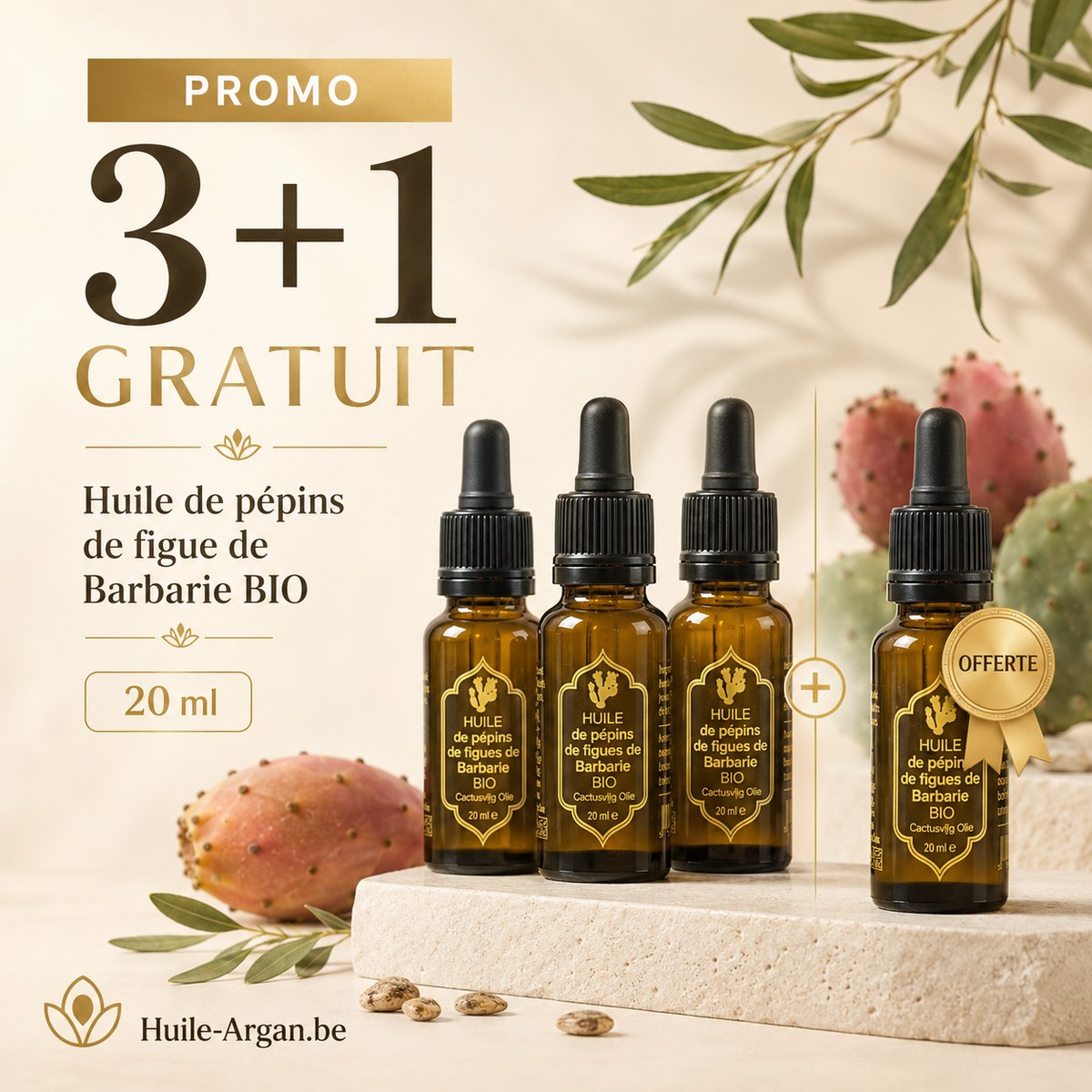 3+1 Huile de Figue de Barbarie Bio 20 ml  Soin Éclat & Anti-Âge