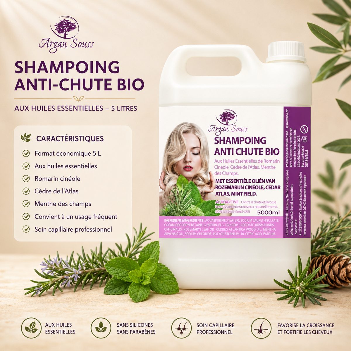 Shampoo with Organic Essential Oils Anti-Hair Loss